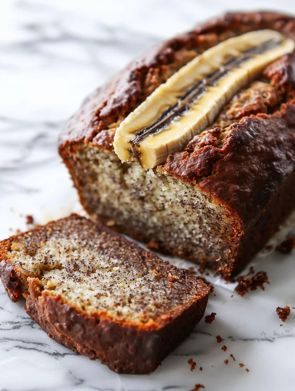 Mixing bowl showing banana bread batter being folded with spatula