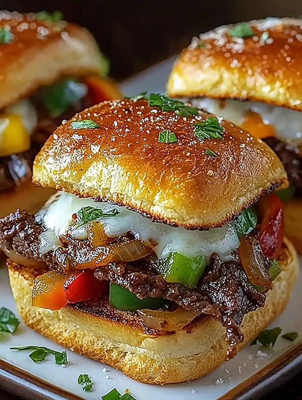 Ingredients for philly cheesesteak sliders laid out on a cutting board