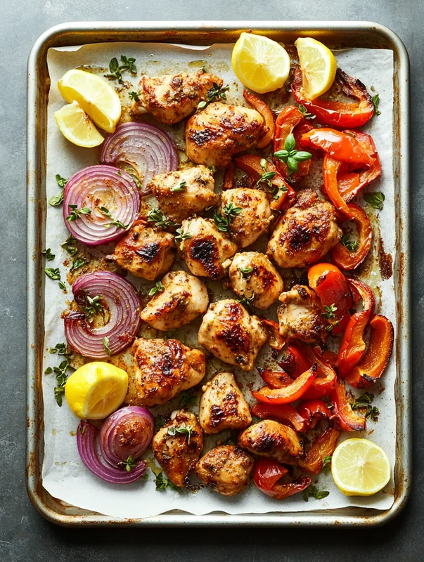 Marinated chicken pieces threaded on skewers ready for roasting
