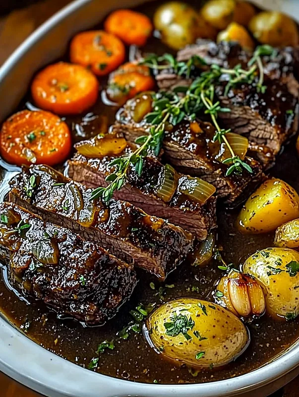 Ingredients for Amish Pot Roast arranged on cutting board