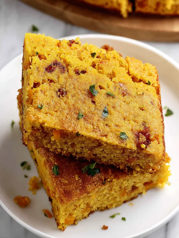 Crawfish Cornbread Served