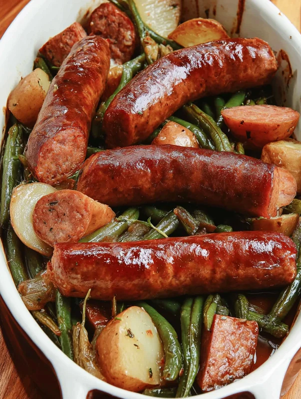 Slow Cooker Kielbasa and Green Beans Closeup