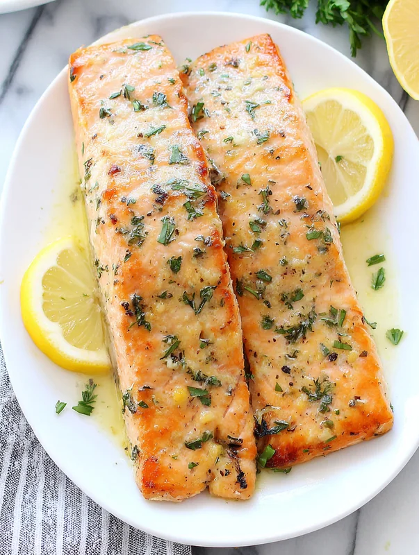 Plated Lemon Butter Garlic Salmon