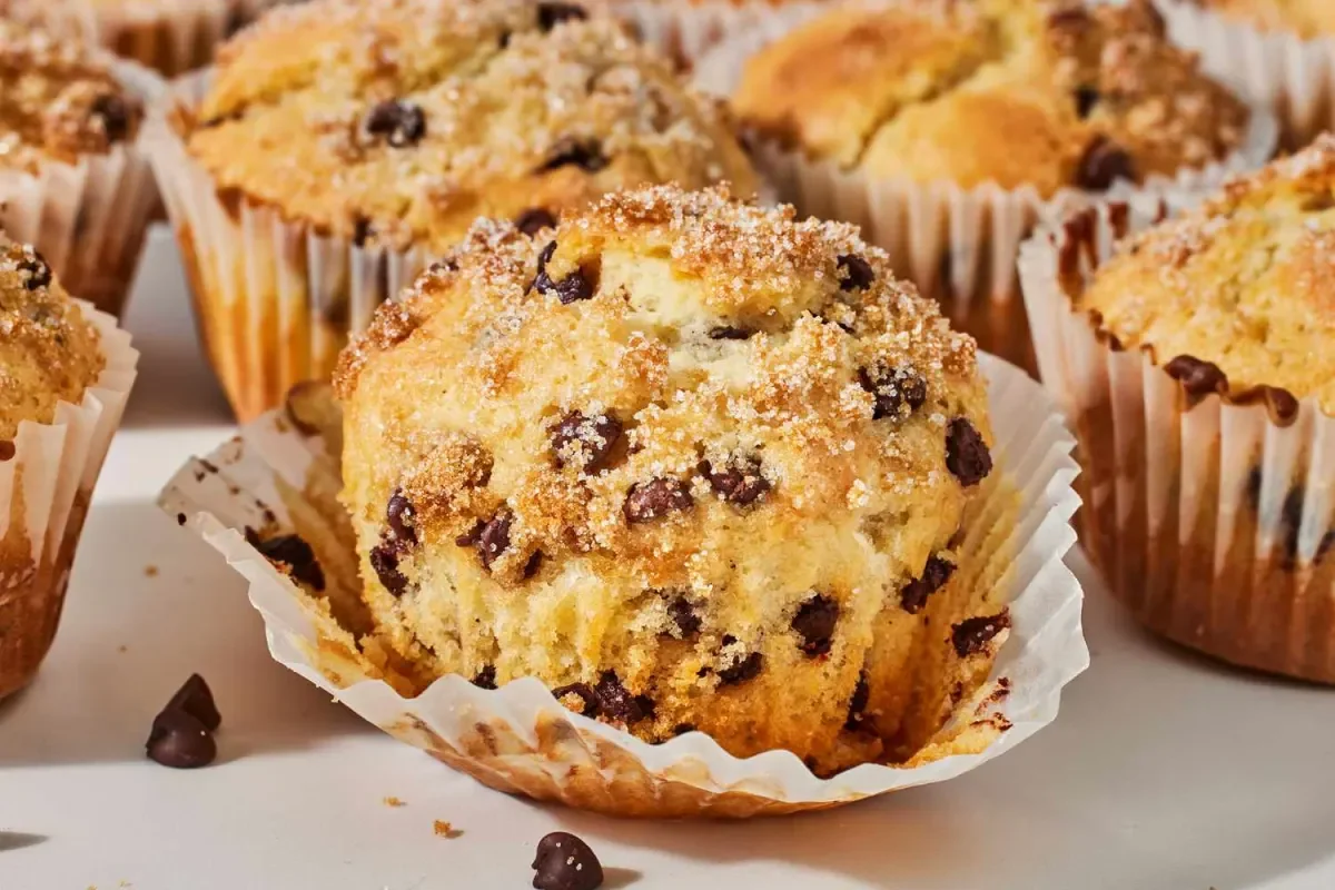 moist chocolate chip muffins recipe ingredients in bowls (moist chocolate chip muffins recipe homemade)
