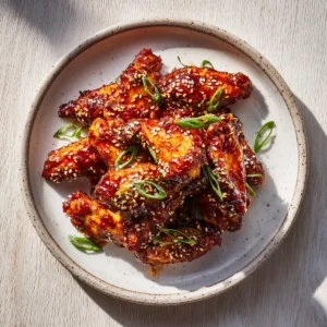 Spicy Korean Gochujang Chicken Wings Recipe — close-up showing texture and color