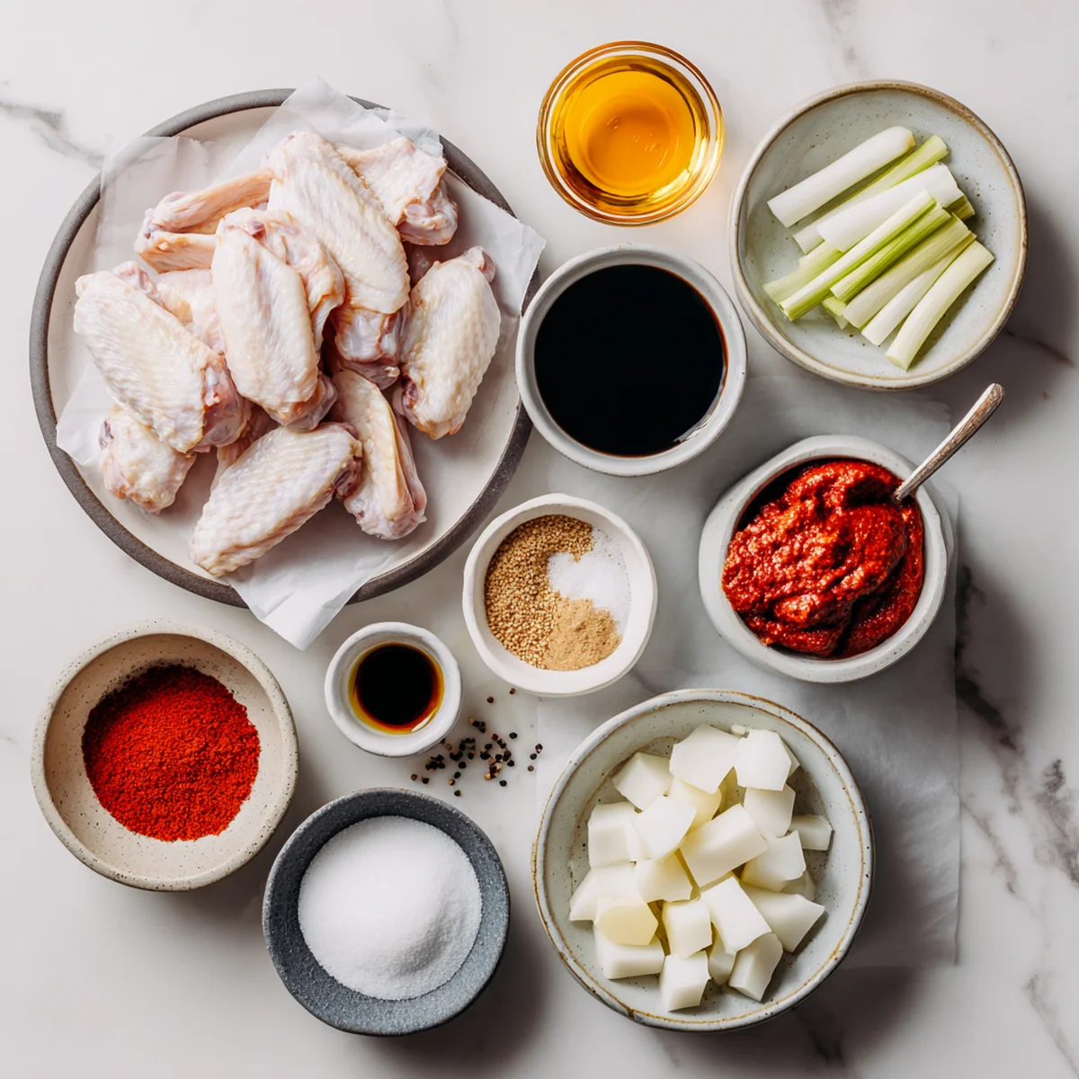 Golden brown air-fried chicken wings before being tossed in gochujang sauce - spicy korean gochujang chicken wings