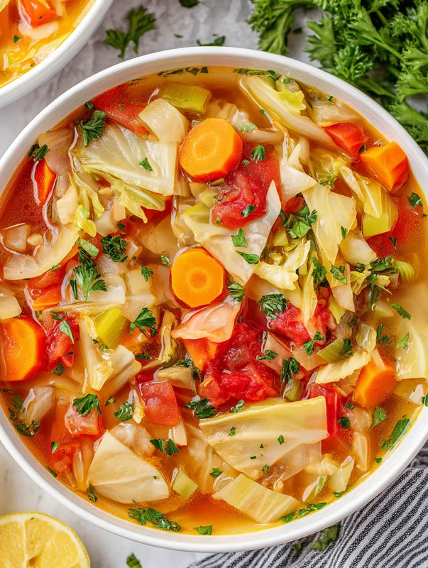 vegetarian cabbage soup recipe ingredients prepped on a cutting board (vegetarian cabbage soup recipe delicious)