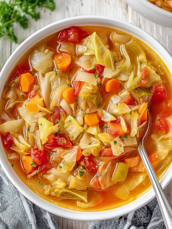 vegetarian cabbage soup recipe served with crusty bread and lemon (vegetarian cabbage soup recipe homemade)