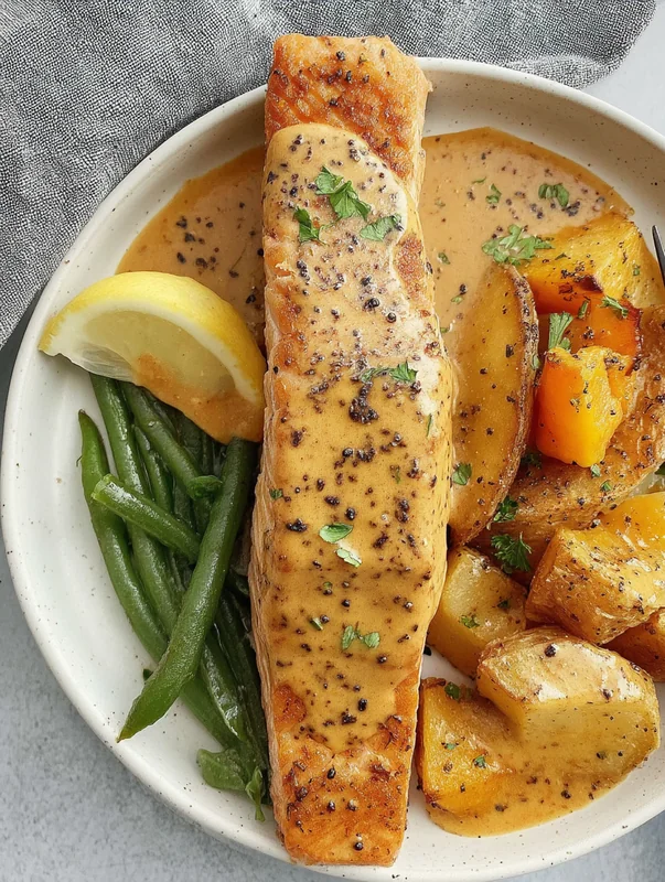 what to serve with honey mustard salmon - plated meal with sides (make what to serve with honey mustard salmon)